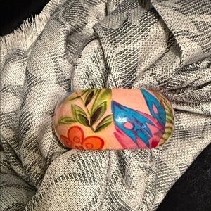 Vintage Floral Multicolor Chunky Bangle Bracelet